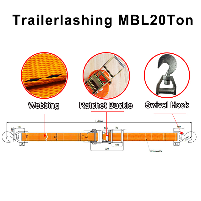 OEM Web Lashing für RO-RO-Schiffe Heavy-Duty Trailer Lashing 20T Truck Tie Down 10T Car Lashing With Elephant Foot