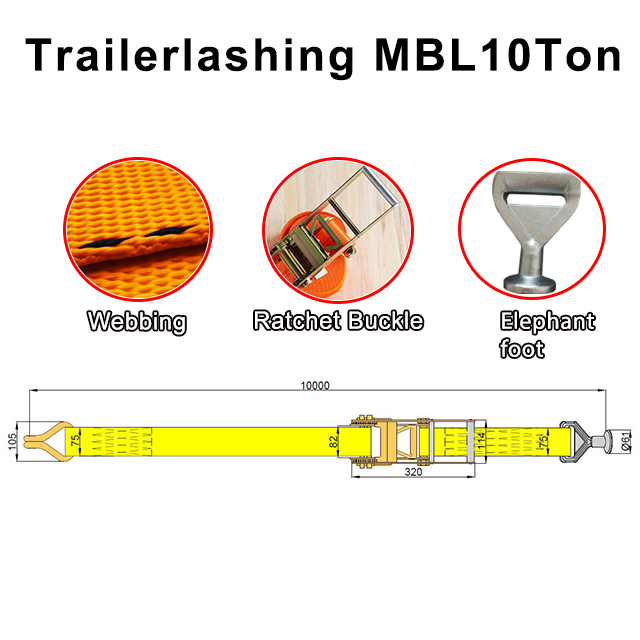 OEM Web Lashing für RO-RO-Schiffe Heavy-Duty Trailer Lashing 20T Truck Tie Down 10T Car Lashing With Elephant Foot